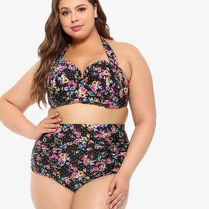 Hot Topic 2 Piece Swimsuit Retro Polkadot Floral